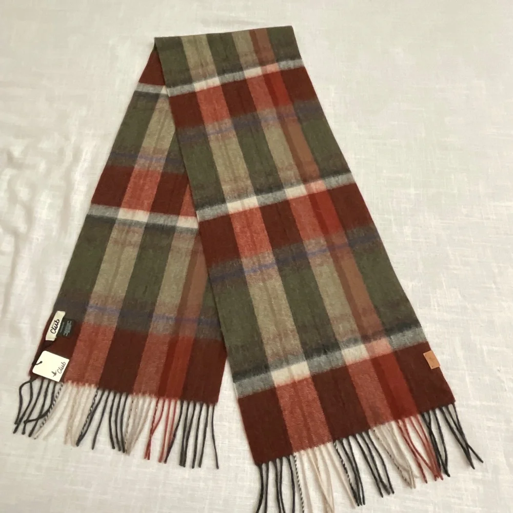 NWT Beymen Club 100%Wool Plaid Fringed Scarf 12”x72” NEW